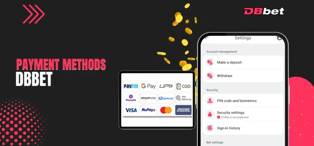 DBbet payment methods including credit cards, e-wallets, bank transfers, and cryptocurrencies